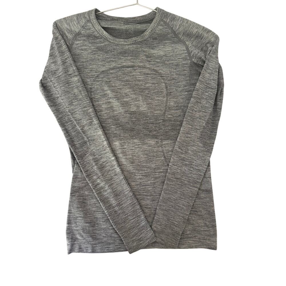 Lululemon Swiftly Tech Long Sleeve Crew Shirt Slate White Gray Space Dye Size 8